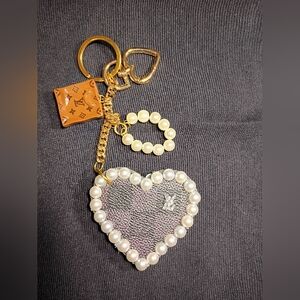 Gold and Pearl Heart Key Holder/Bag Charm